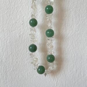 Vintage Clear Quartz Crystal Polishes Stone Sphere Bead Necklace Natural Pebble